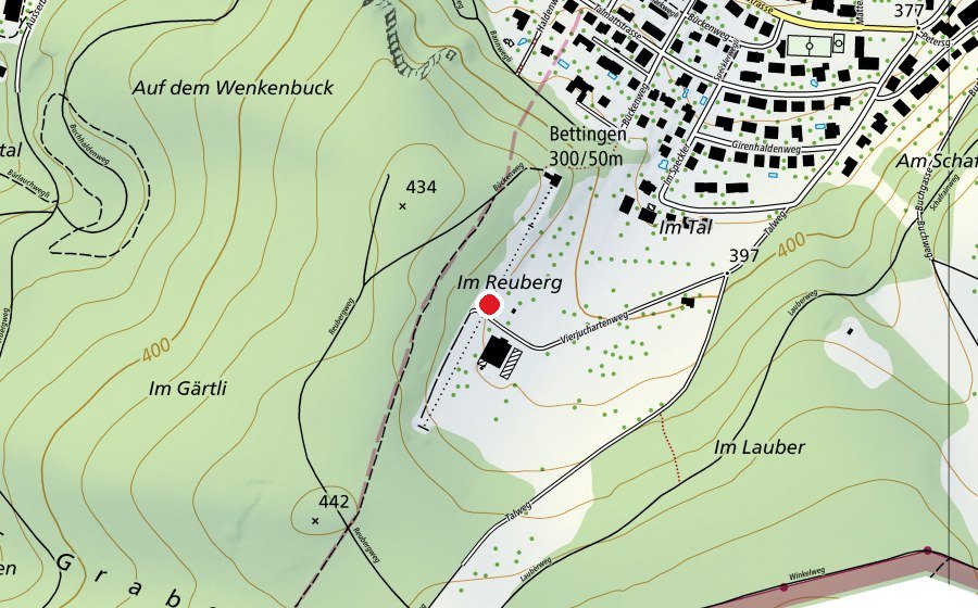 Map showing the location of Gefahrenzone 1 (Sports field)