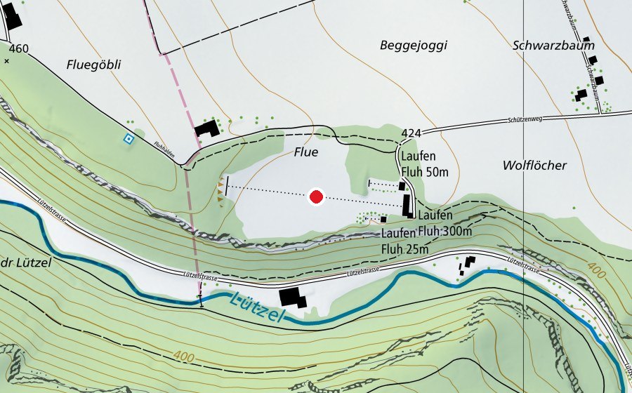 Map showing the location of Gefahrenzone 1 (Sports field)
