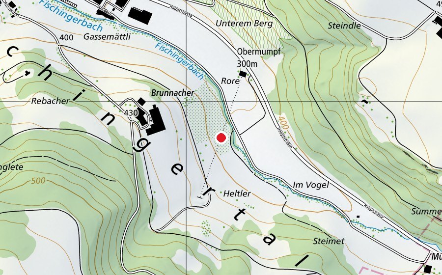 Map showing the location of Gefahrenzone 1 (Sports field)