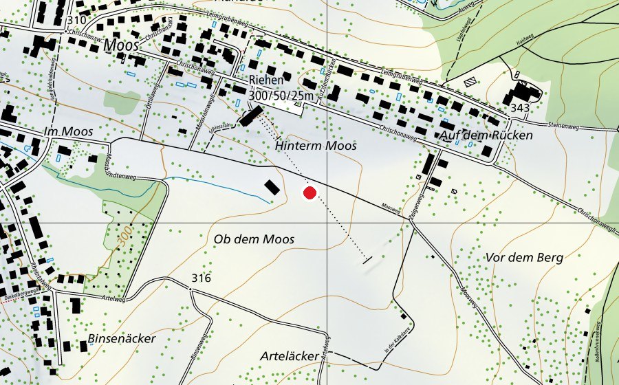 Map showing the location of Gefahrenzone 1 (Sports field)