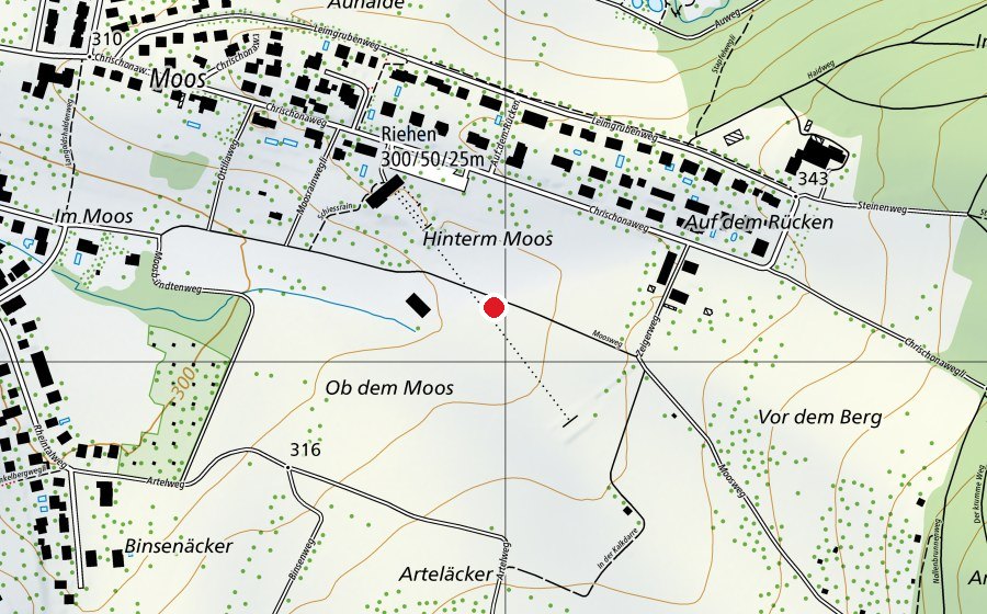 Map showing the location of Gefahrenzone 2 (Sports field)