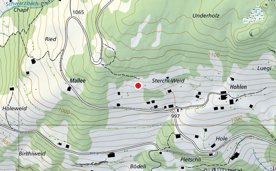 Map showing the location of Gleitschirmstartplatz Luegibrüggli (Sports field)