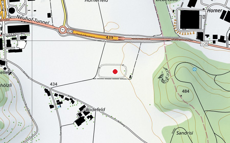 Karte mit dem Standort von Gras Springplatz (Sportplatz)