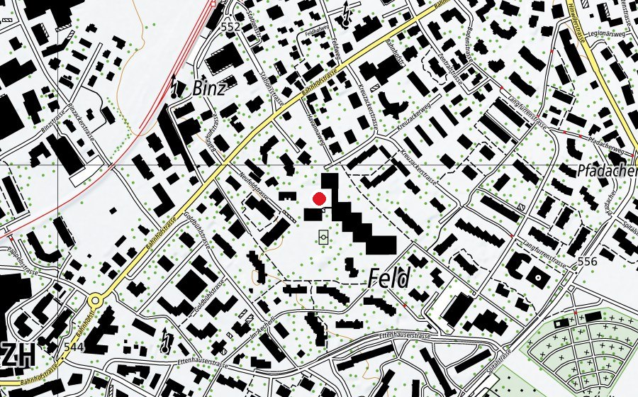 Carte indiquant l’emplacement de grosser Pausenplatz (Terrain de sport)