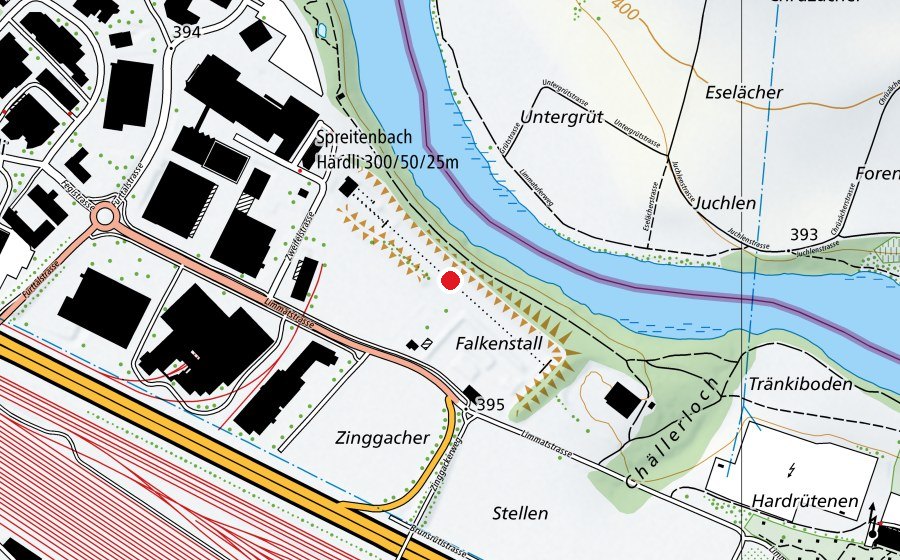 Map showing the location of GSA-Härdli (Sports field)