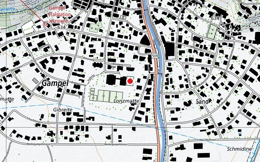 Carte indiquant l’emplacement de Handballplatz - Regionale Schule Gampel (Terrain de sport)