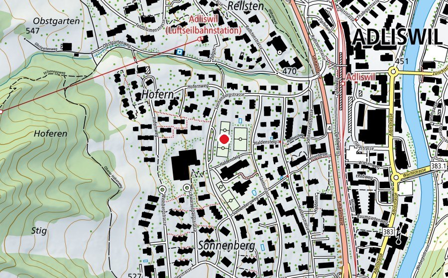 Map showing the location of Hartplatz (Sports field)