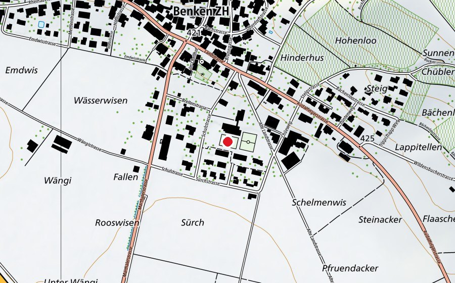 Map showing the location of Hartplatz (Sports field)
