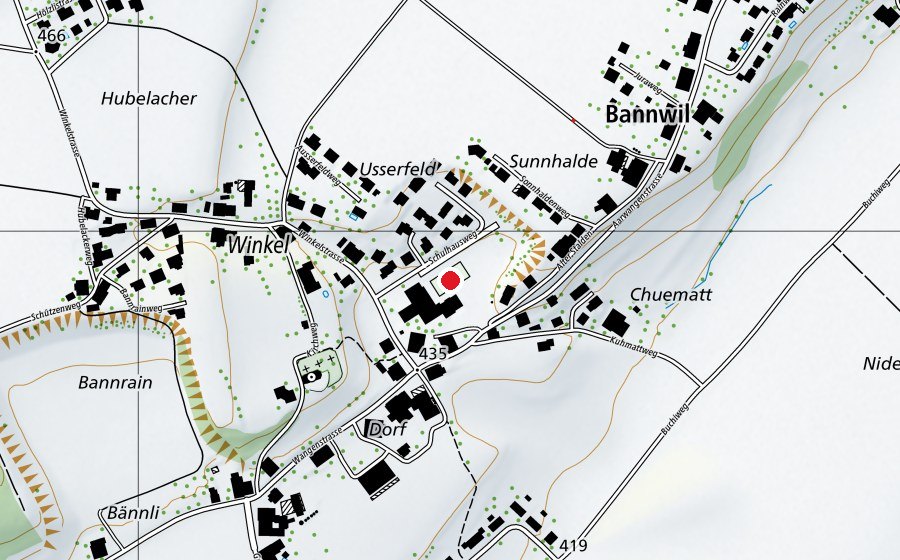 Map showing the location of Hartplatz MZH Bannwil (Sports field)