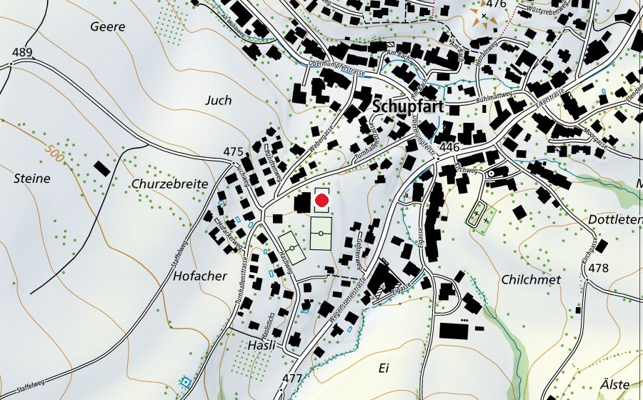 Map showing the location of Hartplatz (Sports field)