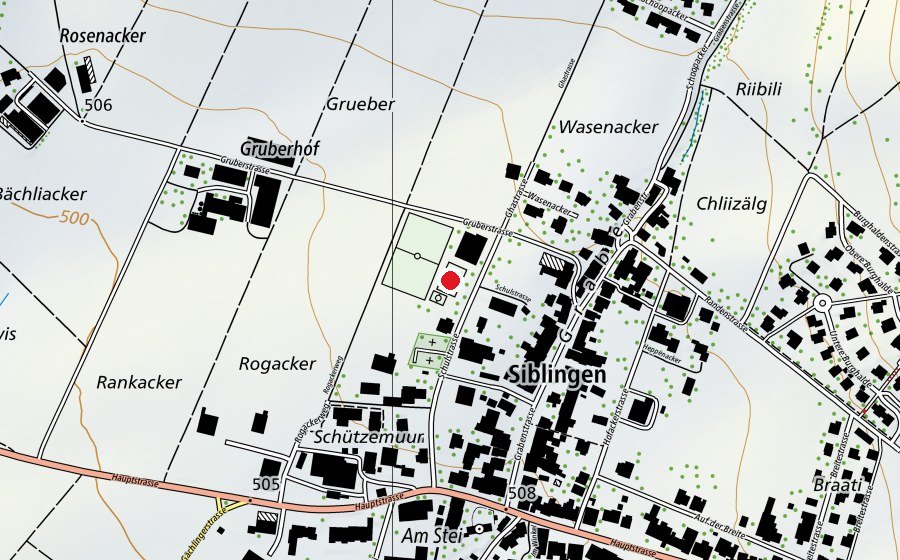 Map showing the location of Hartplatz (Sports field)