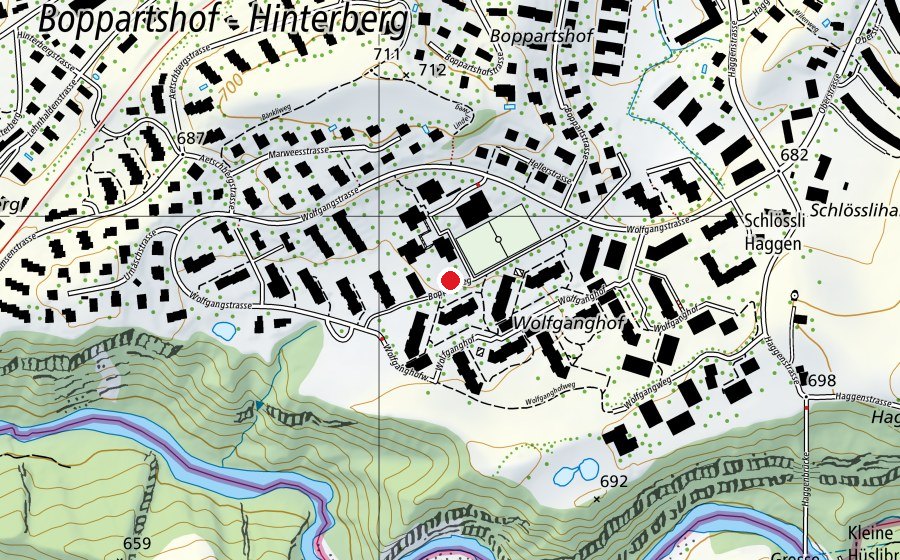 Karte mit dem Standort von Hartplatz (Sportplatz)
