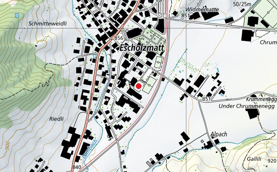 Carte indiquant l’emplacement de Hartplatz Windbühlmatte (Terrain de sport)