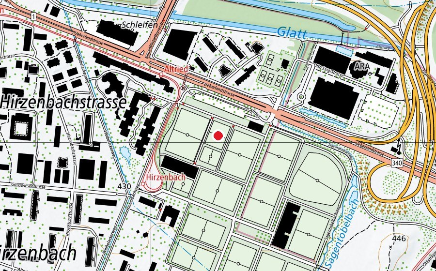 Map showing the location of Heerenschürli R14 (Sports field)