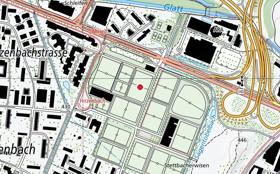 Map showing the location of Heerenschürli R15 (Sports field)