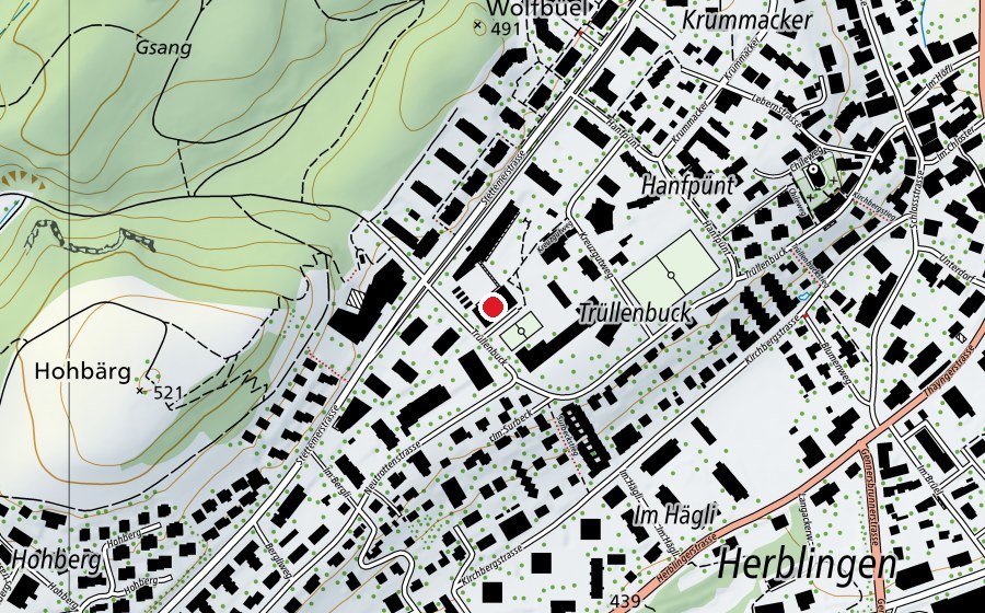 Carte indiquant l’emplacement de Hohberg-Halle (Terrain de sport)