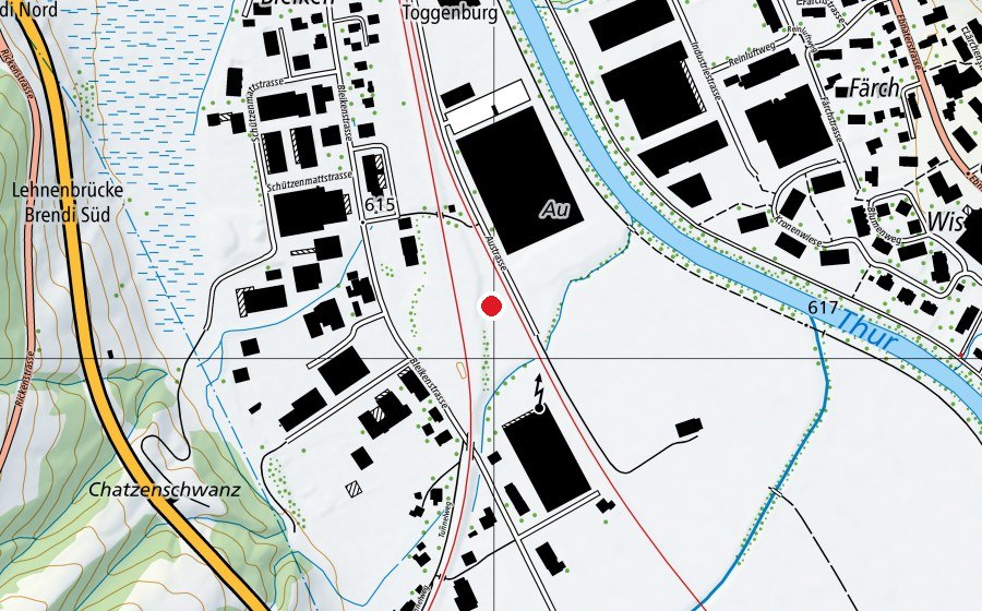 Karte mit dem Standort von Hundesport Toggenburg (Sportplatz)