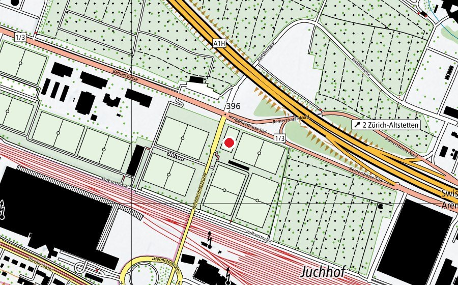 Mappa con la posizione di Juchhof 1 AW6 (Campo sportivo)