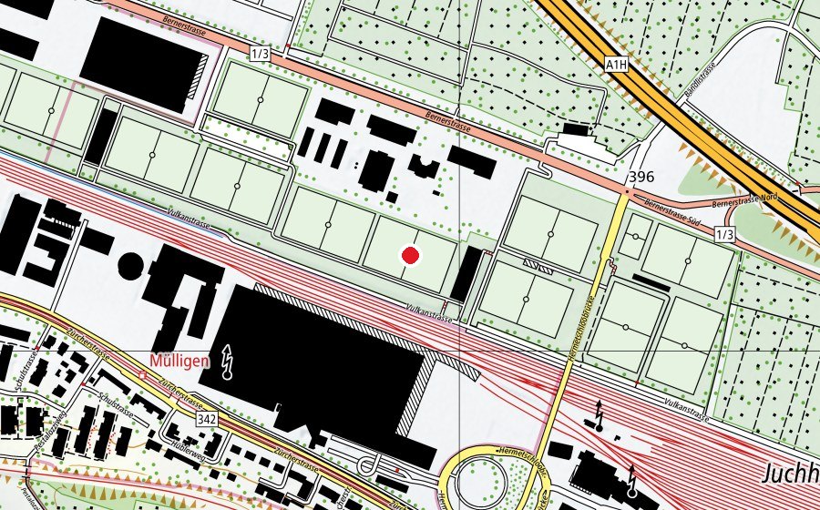 Map showing the location of Juchhof 1 KR2 (Sports field)