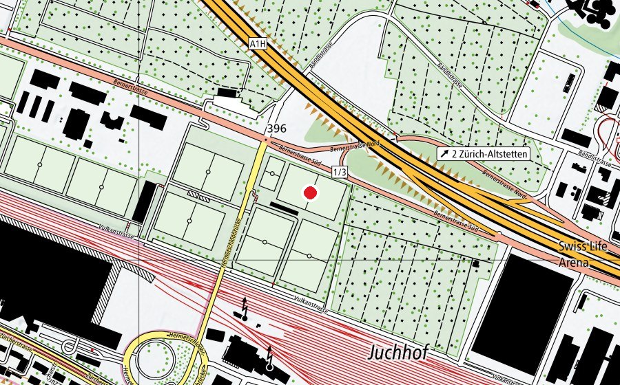 Mappa con la posizione di Juchhof 1 R7 (Campo sportivo)