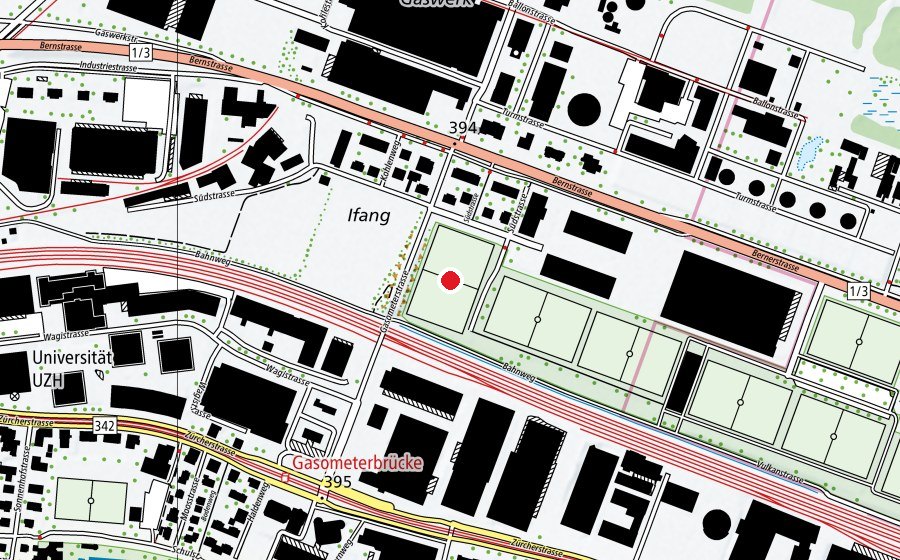 Map showing the location of Juchhof 2 R1 (Sports field)