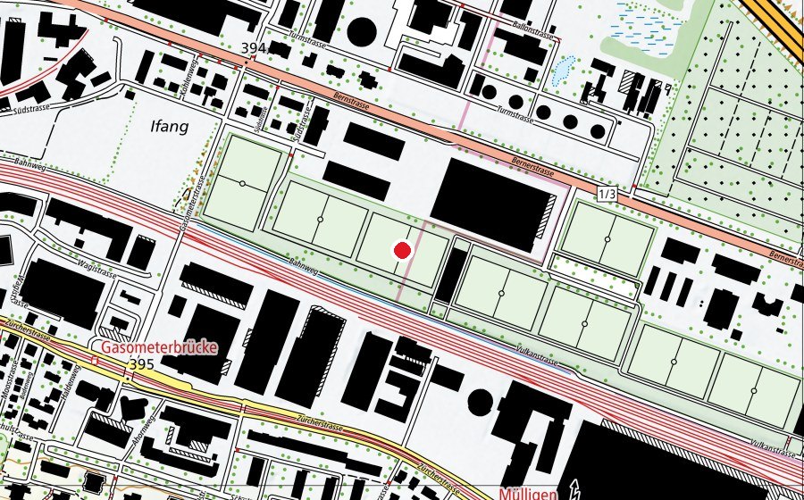 Mappa con la posizione di Juchhof 2 R3 (Campo sportivo)