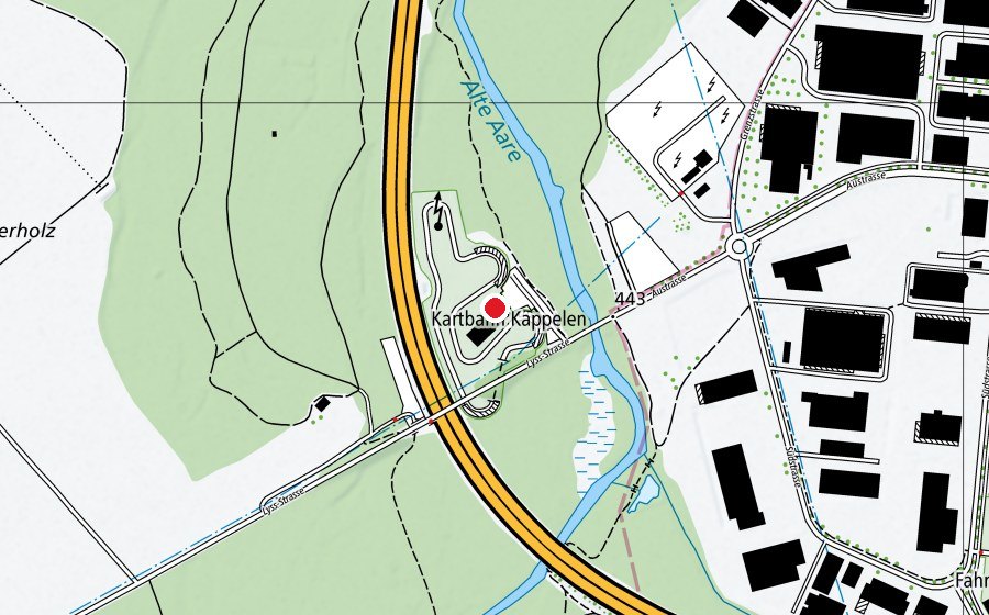 Karte mit dem Standort von Kartbahn Lyss (Sportplatz)