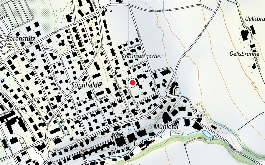 Map showing the location of Kinderheim Sonnhalde (Sports field)