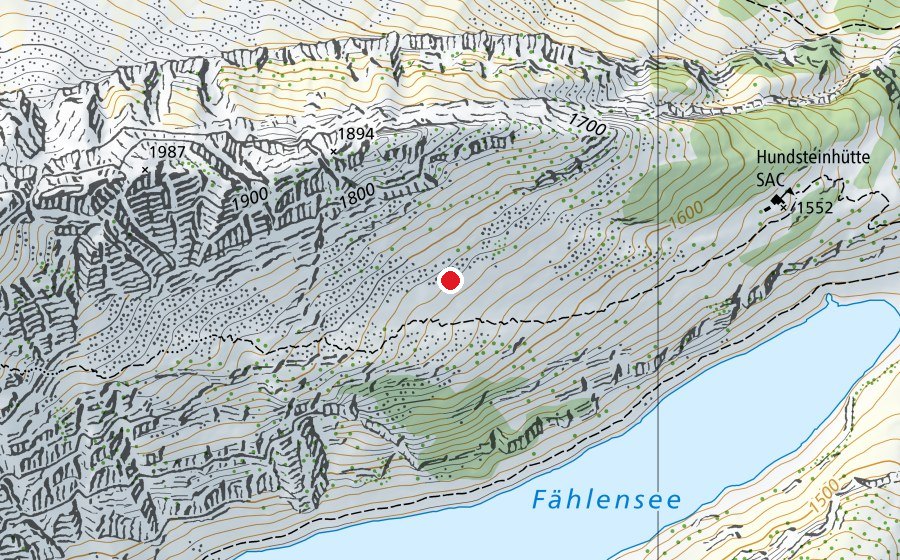 Map showing the location of Klettergarten Widderalpstöck (Sports field)
