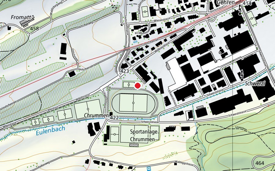 Karte mit dem Standort von Kugelstosen (Sportplatz)