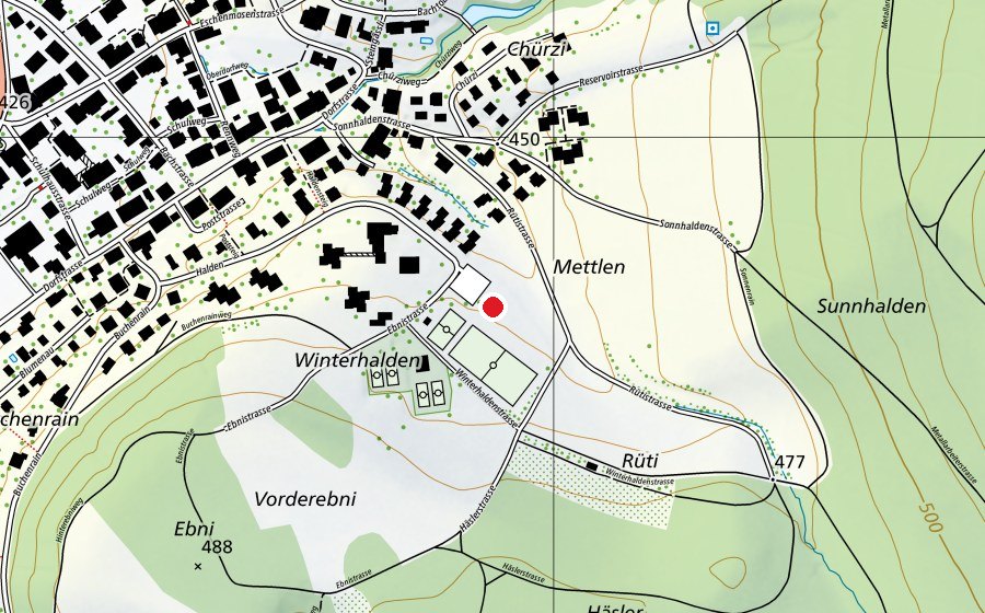 Map showing the location of Kugelstossen (Sports field)