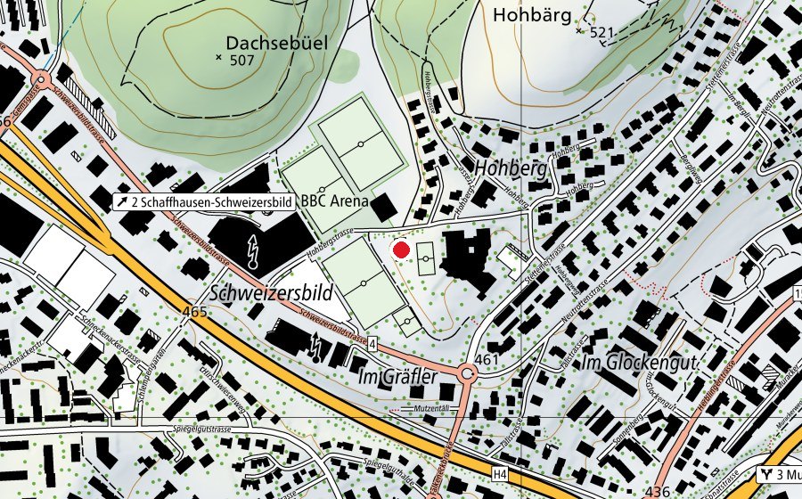 Karte mit dem Standort von Kugelstossen (Sportplatz)
