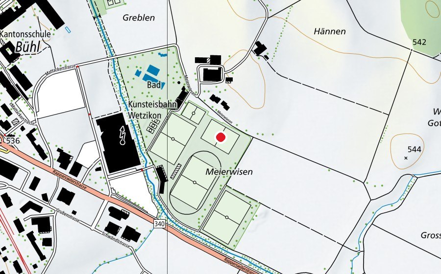 Karte mit dem Standort von Kunstrasen 1 (Sportplatz)
