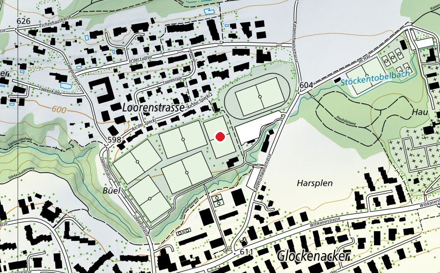 Karte mit dem Standort von Kunstrasen 1 (Sportplatz)