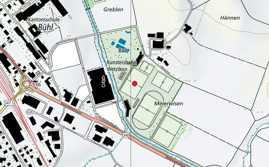 Karte mit dem Standort von Kunstrasen 2 (Sportplatz)