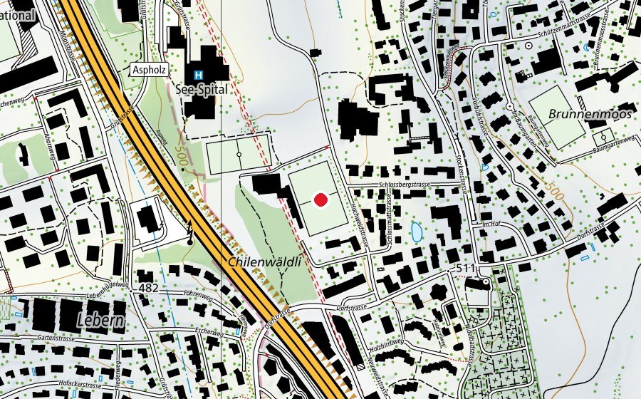 Mappa con la posizione di Kunstrasen Hochweid (Campo sportivo)
