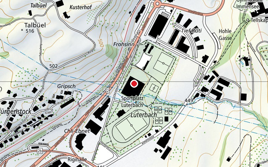 Map showing the location of Kunstrasen Küssnacht (Sports field)