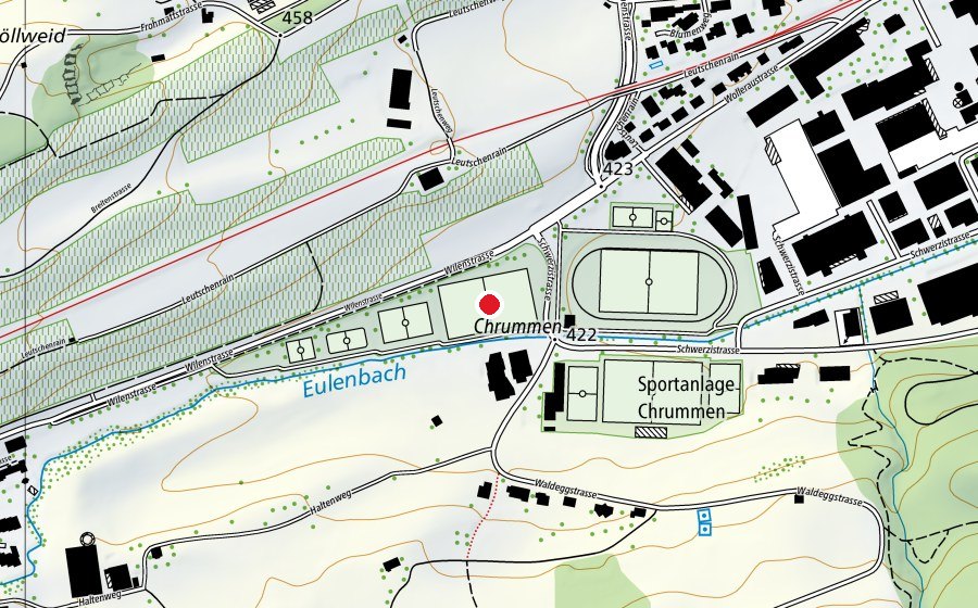 Karte mit dem Standort von Kunstrasenplatz 1 (Sportplatz)