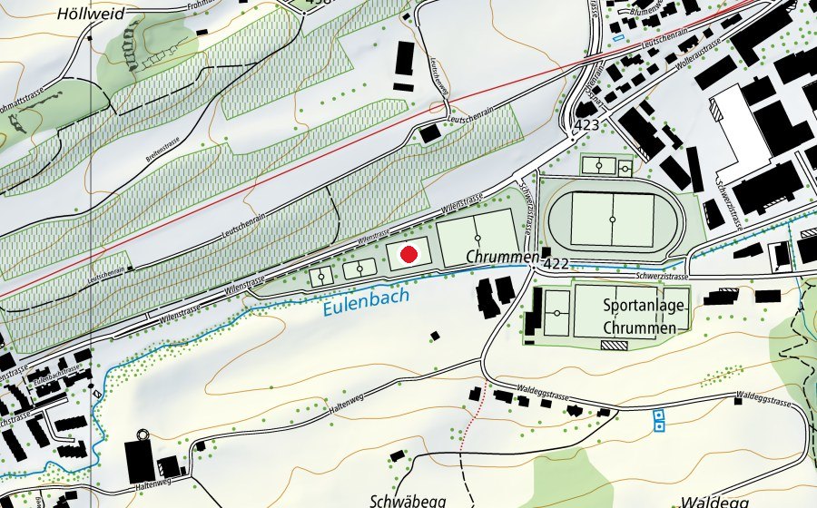 Map showing the location of Kunstrasenplatz 2 (Sports field)