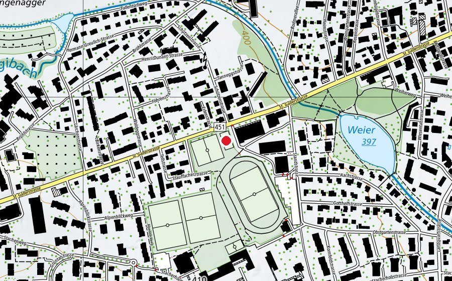 Map showing the location of Kybunpärkli (Sports field)
