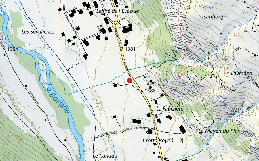 Carte indiquant l’emplacement de La Fauchère (Terrain de sport)
