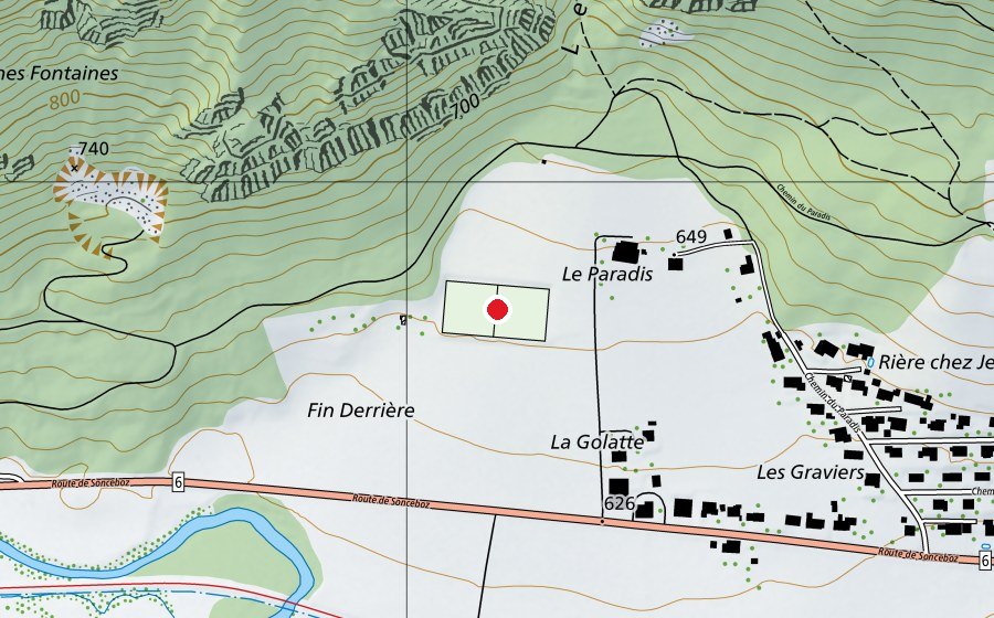 Mappa con la posizione di La Heutte (Campo sportivo)