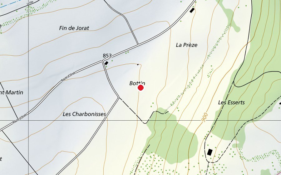 Carte indiquant l’emplacement de Lamboing 300m (Terrain de sport)
