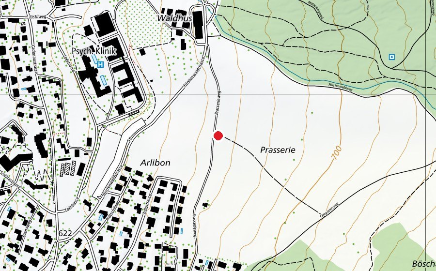 Map showing the location of Landeplatz Chur Spitäler (Sports field)