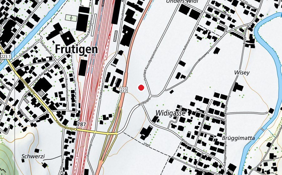Karte mit dem Standort von Landeplatz Frutigen (Sportplatz)