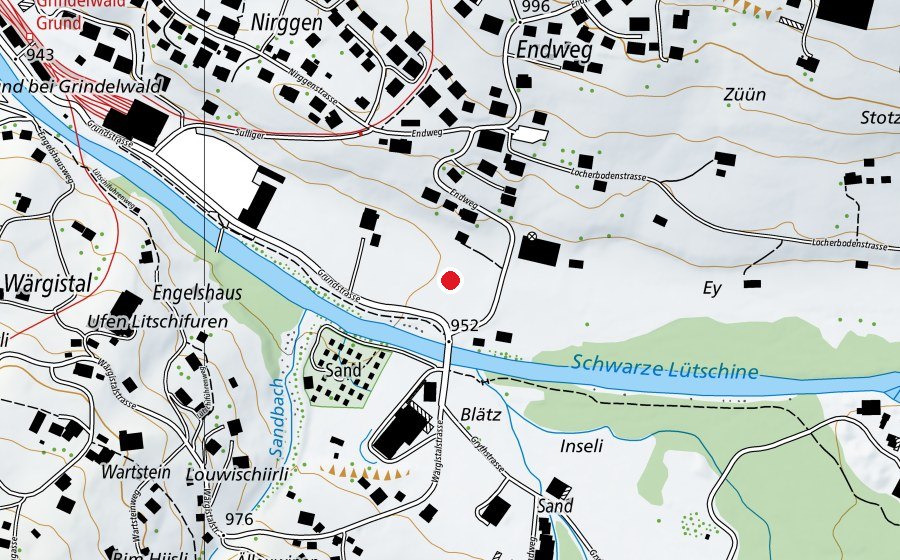 Carte indiquant l’emplacement de Landeplatz Grund (Terrain de sport)