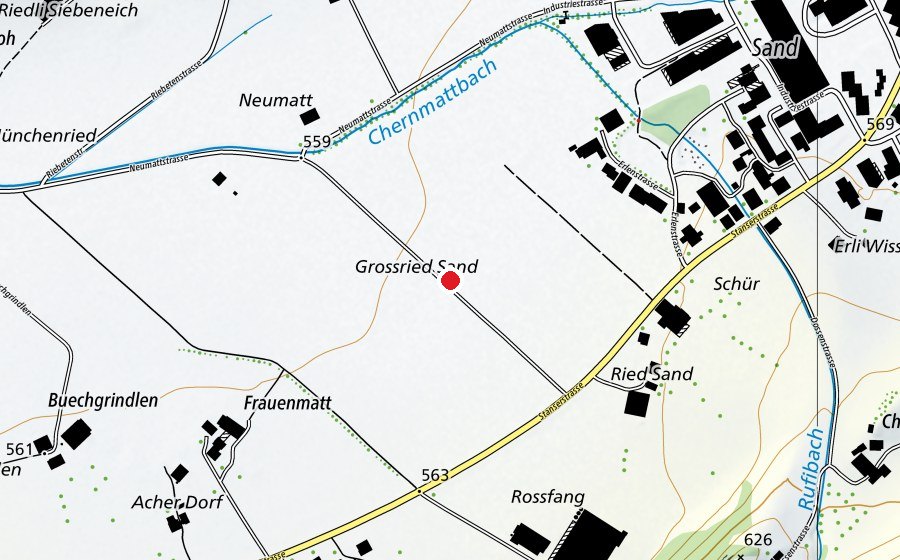 Carte indiquant l’emplacement de Landeplatz Kerns Sand (Terrain de sport)