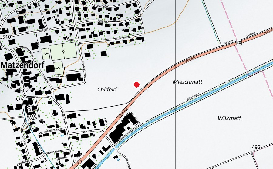 Karte mit dem Standort von Landeplatz Matzendorf (Sportplatz)