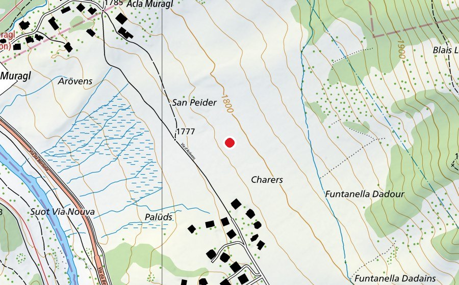 Mappa con la posizione di Landeplatz Punt Muragl (Campo sportivo)