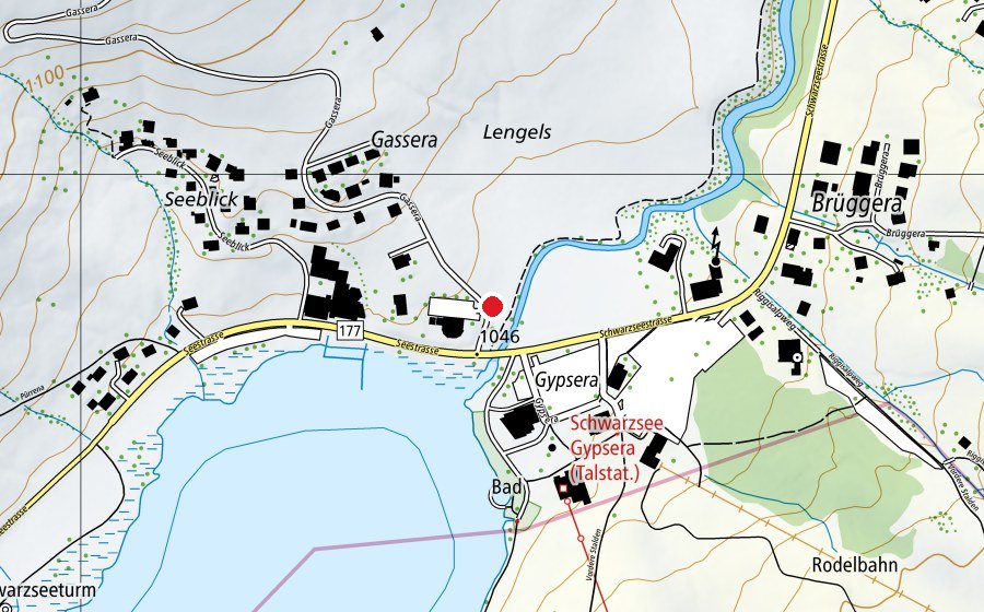 Mappa con la posizione di Landeplatz Schwarzsee Restaurant (Campo sportivo)